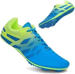 THESTRON Men Women Kids Track and Field Shoes Professional 8 Spikes Running Racing Sneakers Breathable Lightweight Sprinting Shoes (10,Blue Green)