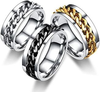 COLORFUL BLING 3 pcs 8mm Spinner Ring Stainless Steel Fidget Rings Anti Anxiety for Men Women Cool Grooved Anxiety Stress Roller Rings Cool Jewelry, metal, agate