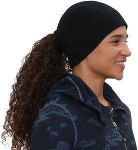 TrailHeads Women’s Merino Wool Beanie - Ponytail Winter Hat for Runners, Black, One Size