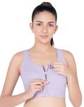 PLUMBURY Women's Padded Front Zip High Support Racerback Sports Bra,Size M, Grey