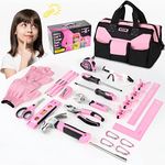 SHALL 26-Piece Kids Size Tool Set, Pink Real Tools for Kids with 12" Tool Bag, Safety Certified Children Learning Tool Kit with Hand Tools for Boys & Girls Age 6+, DIY Building, Woodwork, Construction