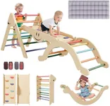 BIERUM Pikler Triangle Set with Cushion,8-in-1 Wooden Foldable Pikler Triangle Climbing Toy Set for Kids,Montessori Indoor Climbing Toy with Ramp/Arch and Ladder,Climbing Toys for Toddlers 1-3 Inside