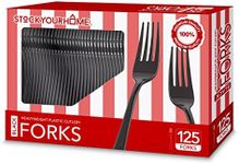 (125-Count) Plastic Forks, Disposable Silverware for Dinner, Heavy Duty Utensils, Heavyweight Party Flatware, Bulk Cutlery in Black - Stock Your Home