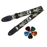 IMAGINEA Guitar Strap Printed Polyester Adjustable Wide Strap for Guitar, Electric, Acoustic Guitar | Modern Design | Ultra Comfortable Belt with 5 Picks (Skull)