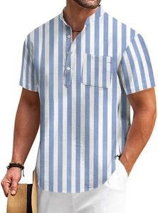 COOFANDY Men's Casual Cotton Linen Henley Shirts Short Sleeve Hippie Casual Tropical Shirts Summer Beach