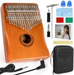 Electric Kalimba, AKLOT 17 keys EQ Kalimbas Thumb Piano Solid Wood Marimba with Built-in Pickup Professional Kalimba Starter Set for Kids Adult Beginner