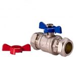 UKDD® 15mm Heavy Duty Full BORE Butterfly Ball Valve Isolation Valve with RED & Blue Handle Compression WRAS Approved Thumb Trun Handle