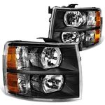 DNA MOTORING HL-OH-CSIL07-BK-AM Pair of Black Amber Headlights Compatible with 07-13 Silverado 1500/07-14 Silverado 2500 HD 3500