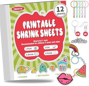 Yncotte 12Pcs Printable Shrink Paper, Plastic Shrinky Dink Sheets Set with Key Rings & Earring Accessories for Kids Easter Ornaments Mother’s Day Gifts DIY Art (8.5x11", 6 Semi-transparent/6 White)