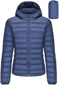 CAMEL CROWN Women's Packable Hooded Down Jacket Ultra Light Insulated Puffer Coat Water Resistant Blue Medium