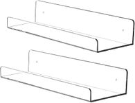 15 Inch Clear Acrylic Floating Wall Ledge Shelf Display Bookshelf Shelves,2pcs Wall Mounted Nursery Kids Bookshelf Invisible Spice Rack,Clear Acrylic Bathroom Storage Shelves Display for Bedroom Office Toy Picture Ledge, 5MM Thick, Set of 2