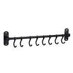 YunNasi Kitchen Utensil Rack Hanging Rack Rail with 8 Hooks and 2 Screws Wall Mounted Hanger Aluminum for Kitchen Bathroom Bar Bedroom (19.6 Inches, Black)