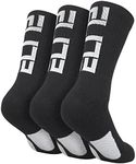 Podinor Elite Basketball Crew Socks for Men and Women, Cushion Performance Athletic Black Basketball Socks