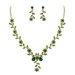 BriLove Women's Wedding Jewellery Set Vine Leaf Cluster Flower Crystal Dangle Earrings Pendant Necklace Set for Bridal Emerald Color Gold-Tone