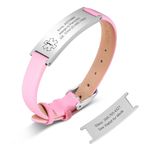 VNOX Customize Medical ID Leather Bracelet for Women Girl Personalise Engraving Medical Alert Leather Wrist Cuff Bracelet Satinless Steel Engraving Metal and Clasp,Pink