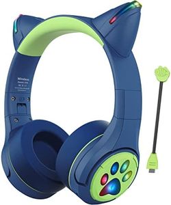 Riwbox CF9 Cat Ear Kids Bluetooth Headphones with LED Light Up,Safe 85dB Volume Limit,Built-in Mic&Boom Mic for Calls,Kids Wireless&Wired Headphones for Tablet/Airplane/School/Online Learning(Blue)