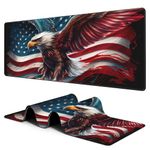 Hanazaoa Eagle on American Flag Mouse Pad Desk Mat XL Large Gaming Mousepad Extended Computer Keyboard Mat with Non-Slip Rubber Base and Stitched Edge 11.8 x 31.5 Inch for Gaming and Office Work