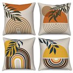 Boho Cushion Covers 50 x 50 cm Set of 4, Hnmdmyi Mid Century Abstract Leaf Sunset Sunrise Rainbow Line Decorative Throw Pillow Covers Modern Minimalist Linen Pillowcases for Sofa Bed Garden Home Decor