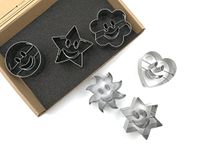 JOKUMO Smiley Cookie Cutters Set – 6 PC High Grade 430 Stainless Steel – Smile Face - Circle, Sun, Flower, Hexagon, Star and Heart