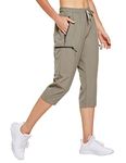 FitsT4 Sports Women's Cargo Hiking Capris Pants Lightweight Capris Quick Dry Drawstring Water Resistant Workout Pants Khaki Size M