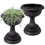 2 PCS Urn Planter,18 Inch Garden Planter Urns Classic Pedestal Garden Pots Wedding Flower Pots Decorative Plant Pots for Indoor Outdoor Garden Porch Front Door(Black)