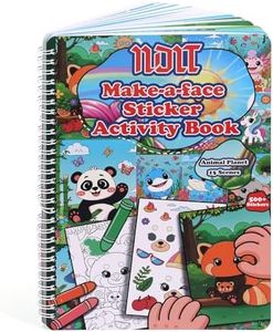 NDLT Libros de Actividades Para Niños con Más de 500 Pegatinas, Libro para Colorear para Niños, Libro de Actividades con Pegatinas para Hacer una Cara, 15 Páginas para Colorear 15 Escenas de Animales