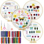 KATUMO Embroidery Stitches Practice Kit, 4 Sets Embroidery Kit for Beginners with Embroidery Patterns Embroidery Cloth Hoops Threads, Hand Beginner Embroidery Kits for Adults and Kids