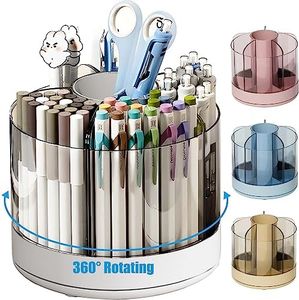 gianotter 360 Degree Rotating Desk Organizer, Pen Holder for Desk, Acrylic Pen Organizer with 6 Slots, Can be Used for Classroom Organization, Art Supply Storage (White)