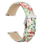 WOCCI 22mm Leather Watch Strap for Women with Floral Print, Quick Release Band, Silver Buckle (White Garden)