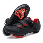 Vicogn Indoor Cycling Shoes for Men Women Compatible with Peloton Bike Pre-Installed with Look Delta Cleats Outdoor Road Biking, Red, 13 Women/10.5 Men