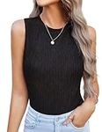 HOTOUCH Womens Sleeveless Racerback Tank Top Round Neck Ribbed Knit Slim Summer Basic Fitted Top Sexy Vest Cami Shirt Black S