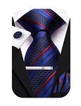 Hi-Tie Classic Mens Silk Ties Set 4 PCS Necktie Pocket Square Cufflinks Clip Pin Solid Strip Paisley Tie,Navy Red