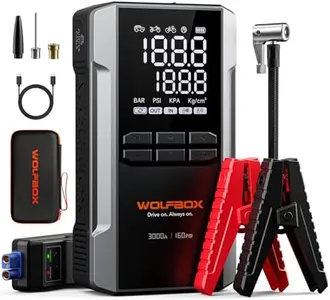 WOLFBOX 3000A Jump Starter with 160PSI Air Compressor, 12V Car Battery Booster, 65W Fast Charging, 16000mAh Power Bank, LED Display for 8L Gas & 6L Diesel Engines, LED Light, Jumper Cables