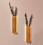 2 Pack Artificial Eucalyptus with LED Lights Wall Planters Rustic Wall Decor with Lights Sconces for Bedroom Living Room Modern Farmhouse Wooden Pocket Wall Hanging Vases for Dried Flowers Faux Plants