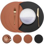 Myir JUN Round Table Placemats Set of 4 Faux Leather Place Mats and Coasters 15 inch Round Placemats Dual Sided Table Placemats Non-Slip Placemats Wipe Clean Stain Resistant Placemats