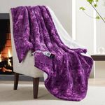 Codi Faux Fur Purple Heated Throw Blanket with Fuzzy Sherpa Back | 60 x 70 Oversized Electric Throws for Couch | 6 Heating Levels & 4 Time Settings with Auto Shut Off, 6ft Power Cord | Washable