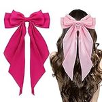 Ambesi Big Bow Hair Clips 2pcs, Long Tail French hair Bows for Women Girl, Satin Silky Bow Hair Barrette, Fuchsia Pink Bow Hair Dress Up Accessories for Birthday/Party/Show/Christmas/Thanksgiving