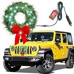 moveland LED Christmas Car Wreath with Red Bow - 11.8" Artificial Wreath for Car Front Grill -12V Plug-in Wreath Lighting - Christmas Car Decoration for Golf Carts Jeeps Trucks SUVs