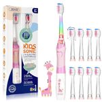 Seago SG977 Kids Electric Toothbrushes Age 3+ Years Toddler Childrens Battery Toothbrush with Timer Colorful Flashing Light 8 Dupont Brush Heads for Childs Boys Girls Waterproof Deep Clean (Pink-8)