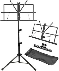 IRONTREE Music Stand - 2 in 1 Dual-Use Desktop Book Stand Folding Music Holder Portable and Lightweight with Music Sheet Clip Holder & Carrying Bag Suitable for Instrumental Performance (Black)