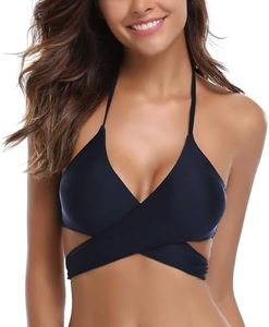 SHEKINI Womens Push Up Bikini Top Halter Bandage Bathing Suits Tops Criss Cross Swimsuits Top Only (Deep Blue - Top, Medium)