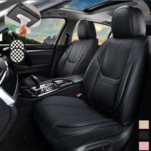 HOMOSTARRY Car Seat Covers, Nappa Leather Car Seat Covers, Waterproof Automotive Seat Covers with Airbag Compatible, Universal Car Seat Protector Fit for Most SUV Sedans Trucks (Black, Front)