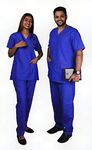 FRENCH TERRAIN® UNISEX V-NECK LIGHT WEIGHT POLYESTER VISCOSE MEDICAL SCRUB SUIT FOR DOCTORS, TOP AND BOTTOM WITH 5 POCKETS, SIZE 38 - M, ROYAL BLUE.