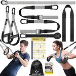 Suspension Trainer, Sling Trainer Set with Door Anchor for a Full Body Workout, Adjustable Sling Trainer for Home with Large Handle Door Anchor Attachment Carry Bag, Exercise Instructions (Grey)