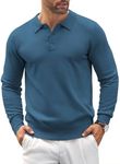 COOFANDY Men's Polo Shirt Casual Knit Long Sleeve Polo T Shirt Slim Fit Golf Polo Stretch Muscle Shirts Denim Blue