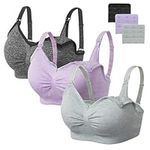 HBselect Nursing Bra Maternity 3 Pack Seamless, XXL, Black + Gray + Purple