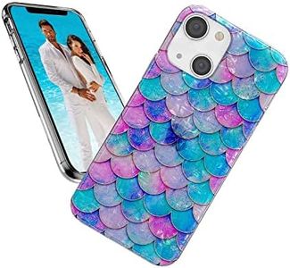 ARSTVEC Cute Case for iPhone 14 Plus Case for Girl Women Men, Glitter Pearly Luster Shell Sparkle Bling Soft TPU Flexible Slim Thin Girly Phone Cover for iPhone 14 Plus 6.7,Fun Pink Blue Mermaid Tail