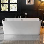 Empava 67 inch Whirlpool Bathtub, Acrylic Freestanding Tub Hydromassage Gracefully Rectangle Shaped Whirlpool 8 Water Jets Soaking SPA, Double-Ended Massage Bathtub with Black Pillows, White