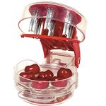 NewFerU Kitchen Aid Cherry Pitter Stainless Steel Plastic Deluxe Multi Fruit Pit Corer Core Cutter Remover Prep Helper Machine Mason Jar Tool Gadget Red for 6 Cherries Plums Olives Berries (Piter)