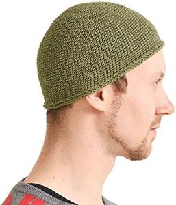 CHARM Kufi Hat Mens Beanie - Men Cotton Skull Cap Hand Made 2 Sizes Islam Khaki M